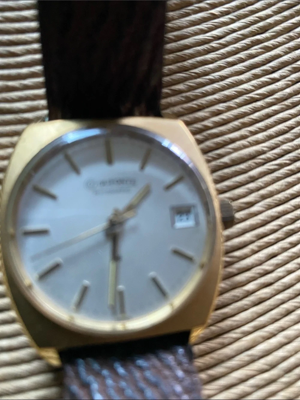 Men's Gold-Tone Automatic Watch with Brown Leather Strap